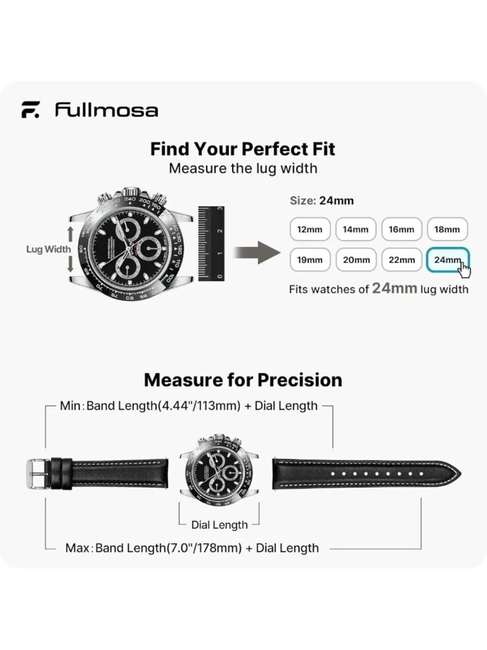 Stylish 24mm Quick Release Leather Watch Band - Durable & Comfortable Strap